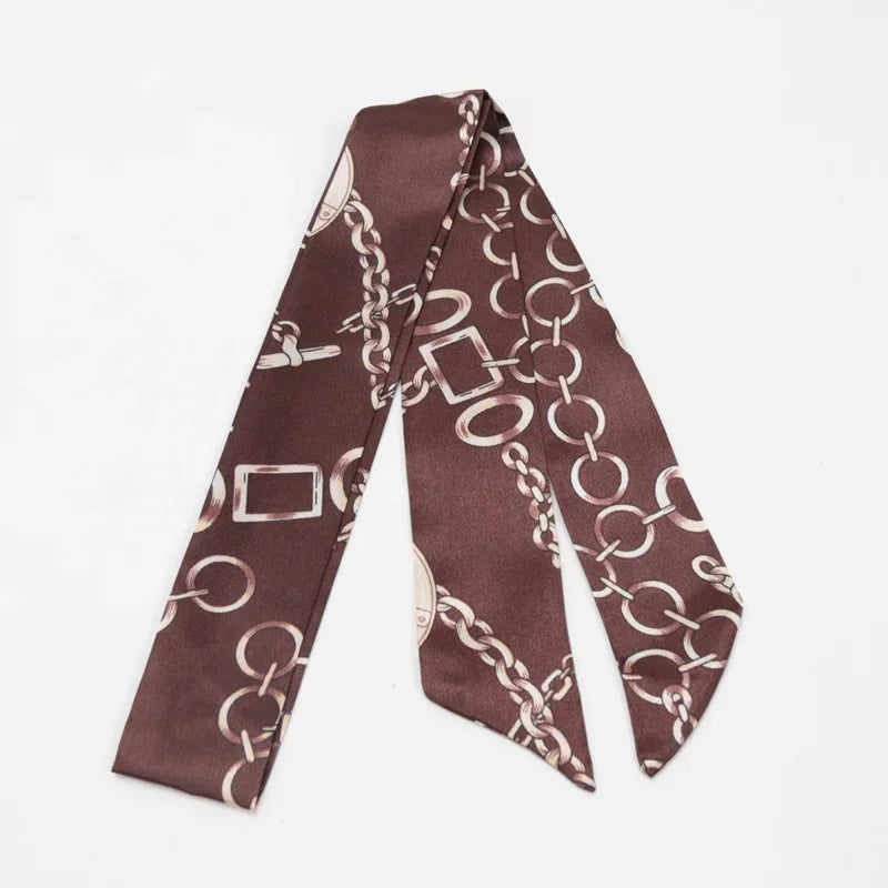 Women's Skinny Ribbon Scarf – Printed Polyester Hair Tie Ribbon Hair Scarf Qme A-6