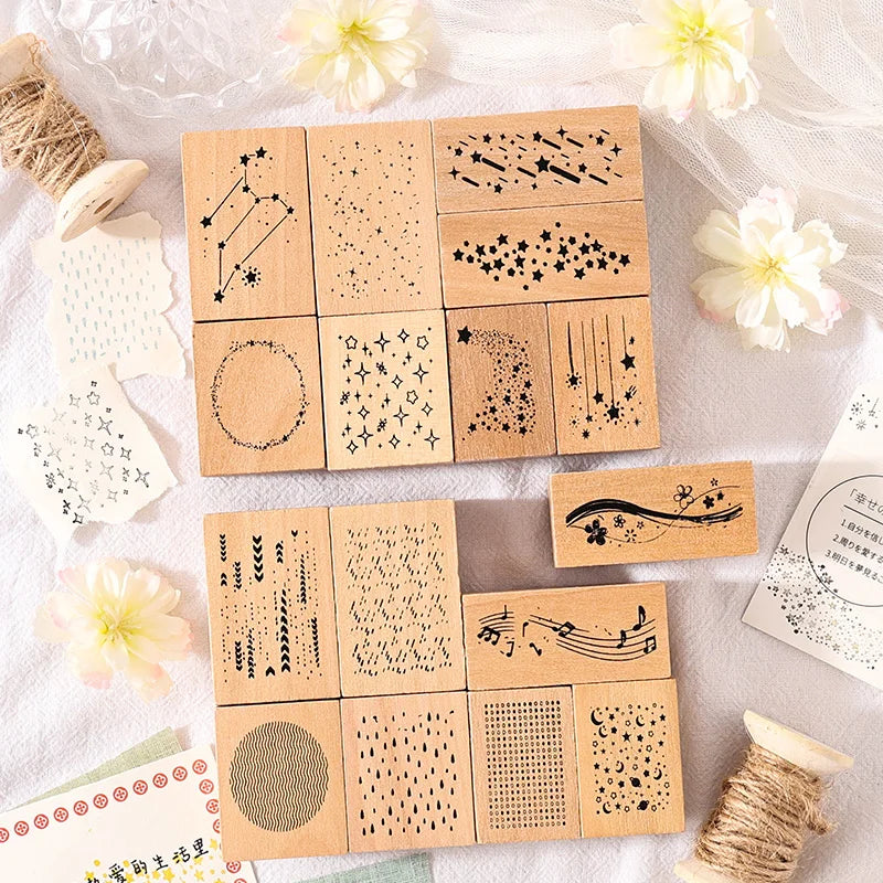 Vintage Wooden Rubber Stamps – Meteor Shower DIY Craft Set Decorative Rubber Stamp Qme