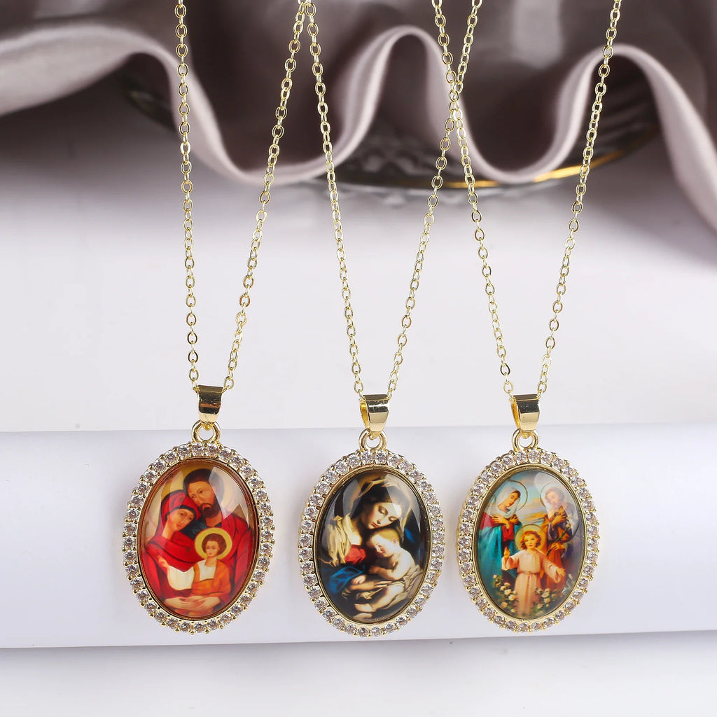 Religious Figures Gold Plated Zirconia Pendant Necklace Pendant Necklace Qme