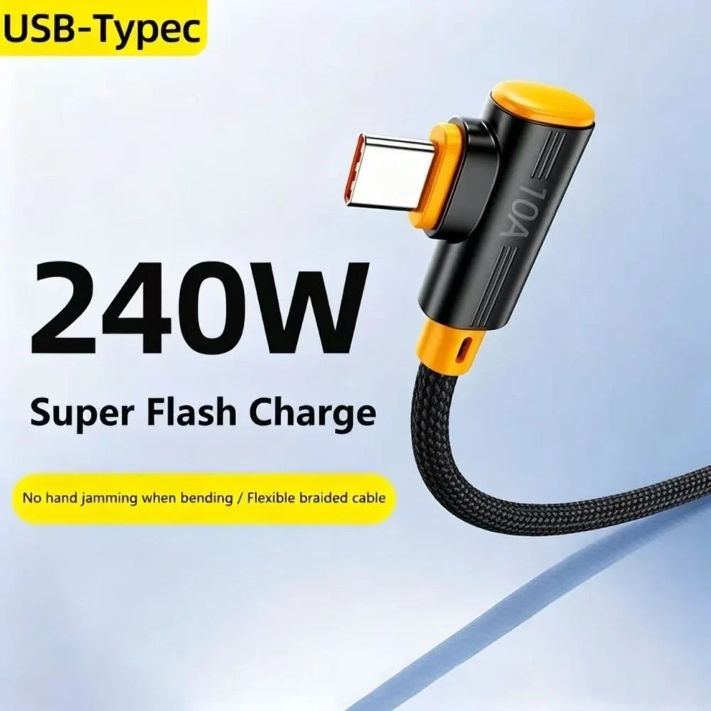 USB-C 240W Fast Charging Cable 90° Elbow | 1M–3M | Qme USB-C Charging Cable Qme