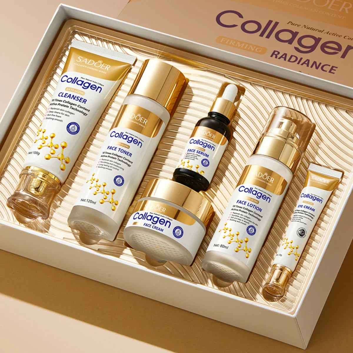 Collagen Firming Radiance 6-Piece Skincare Set | Hydrate & Firm Collagen Skincare Set Qme Collagen 6-Piece Set