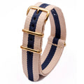 Striped Nylon Watch Strap Gold Square Buckle | 18–24mm Watch Strap Qme 2White1Blue 24mm