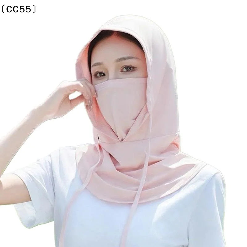 Ice Silk UV Protection Full Face Mask & Sunscreen Cap Sun Protection Mask Qst