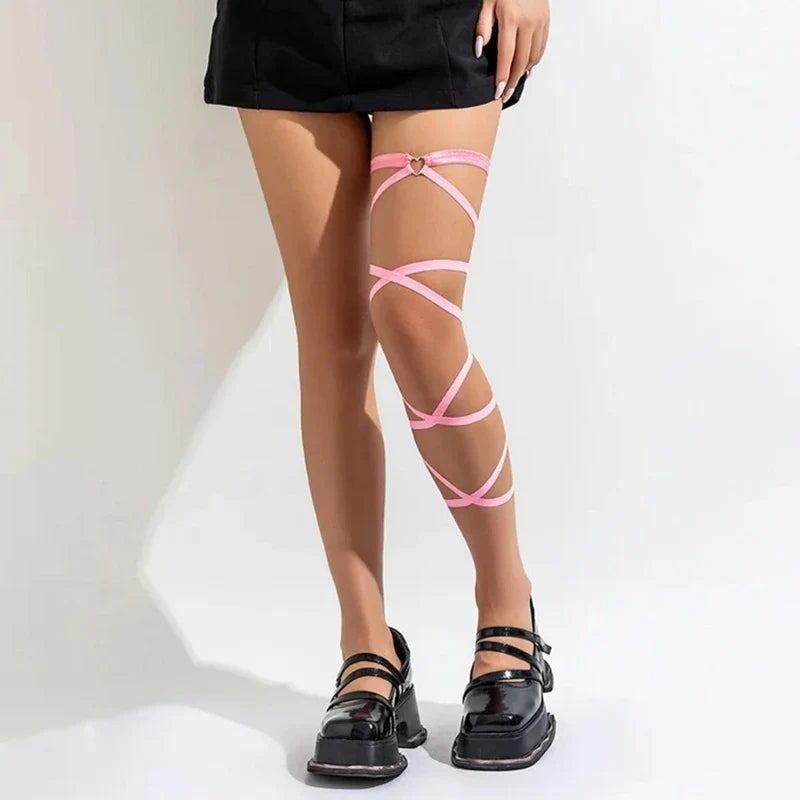 Women's Gothic Harajuku Thigh Harness Garter – Elastic Leg Strap Thigh Harness Garter Qme 1PC pink One Size