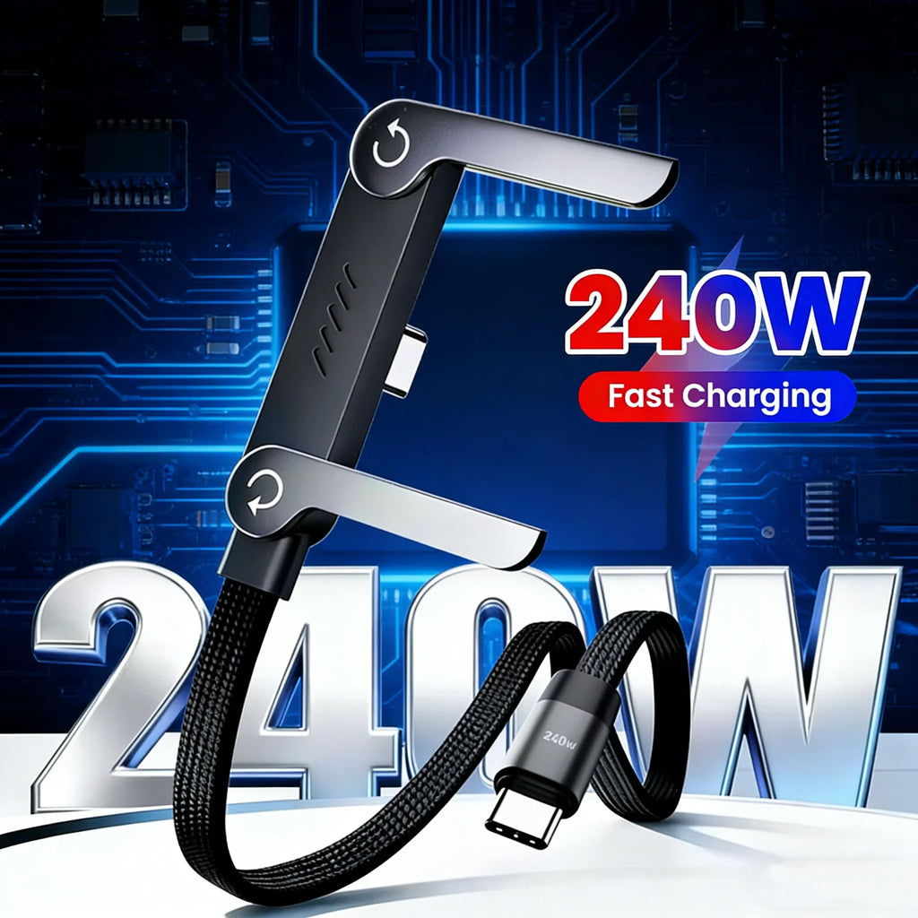 USB-C 240W Fast Charging Cable with Foldable Phone Stand USB-C Charging Cable Qme