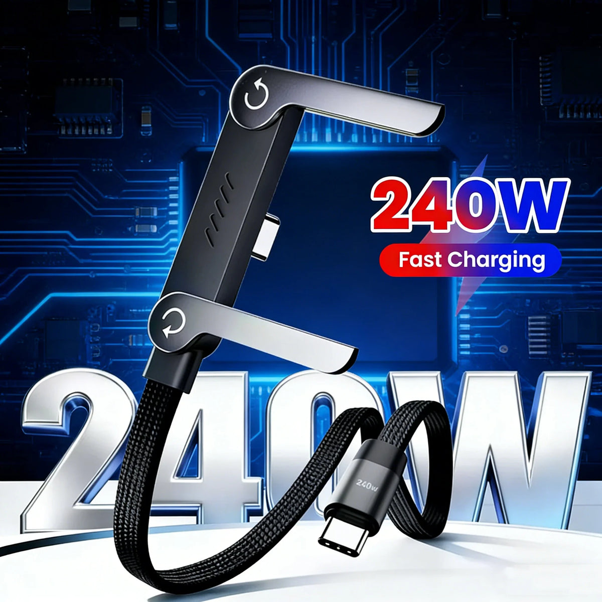 USB-C 240W Fast Charging Cable with Foldable Phone Stand USB-C Charging Cable Qme