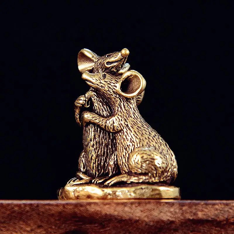 Antique Copper Rat Miniature Statue Desktop Figurine Ornament Miniature Figurine Qme