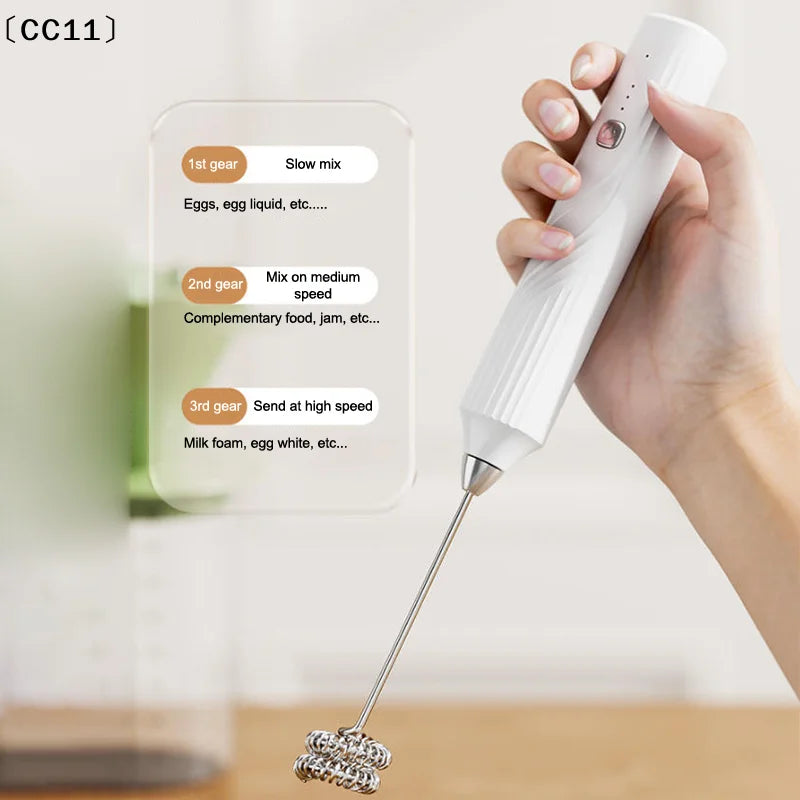 Electric Milk Frother Handheld Whisk & Egg Beater – Rechargeable Handheld Milk Frother Qme