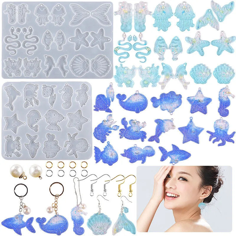 Ocean Series Fish & Seashell Silicone Resin Mold for Earrings Silicone Resin Mold Qme