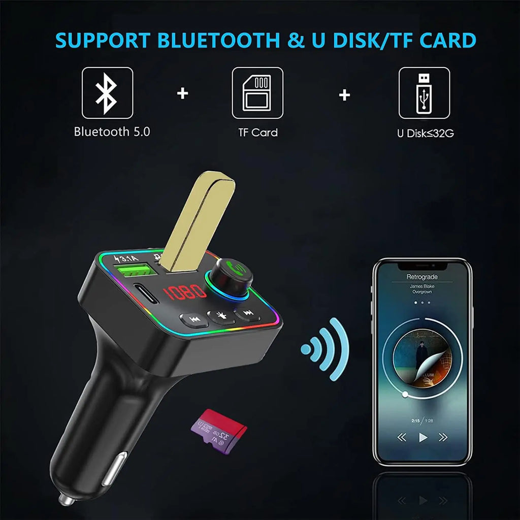 Bluetooth 5.0 FM Transmitter for Car | LED Display, Dual USB Car FM Transmitter Qme
