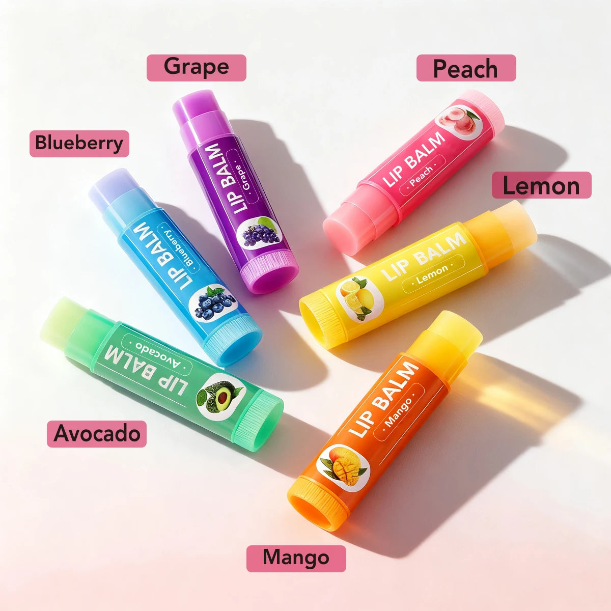 YURHERSU 6-Piece Fruit Lip Balm Set – Moisturizing Gift for Girls Lip Balm Set Qst Mixed Color 9g