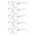 VOPHA 5-Pack Auto-Adjusting Square Reading Glasses, Unisex Reading Glasses Qst 5pcs-Clear