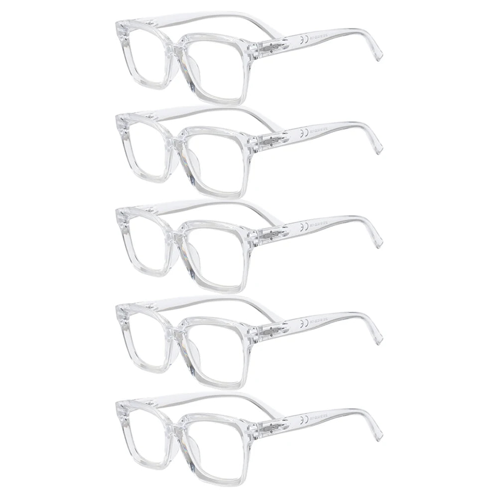 VOPHA 5-Pack Auto-Adjusting Square Reading Glasses, Unisex Reading Glasses Qst 5pcs-Clear