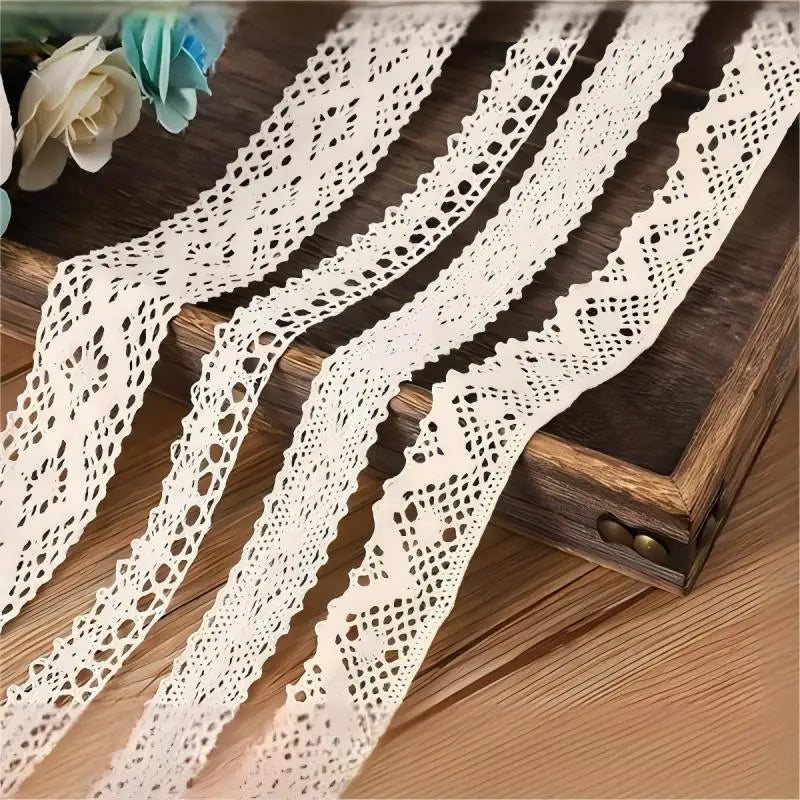 5M White Cotton Embroidered Lace Ribbon Fabric Trim for DIY Lace Ribbon Trim Qme