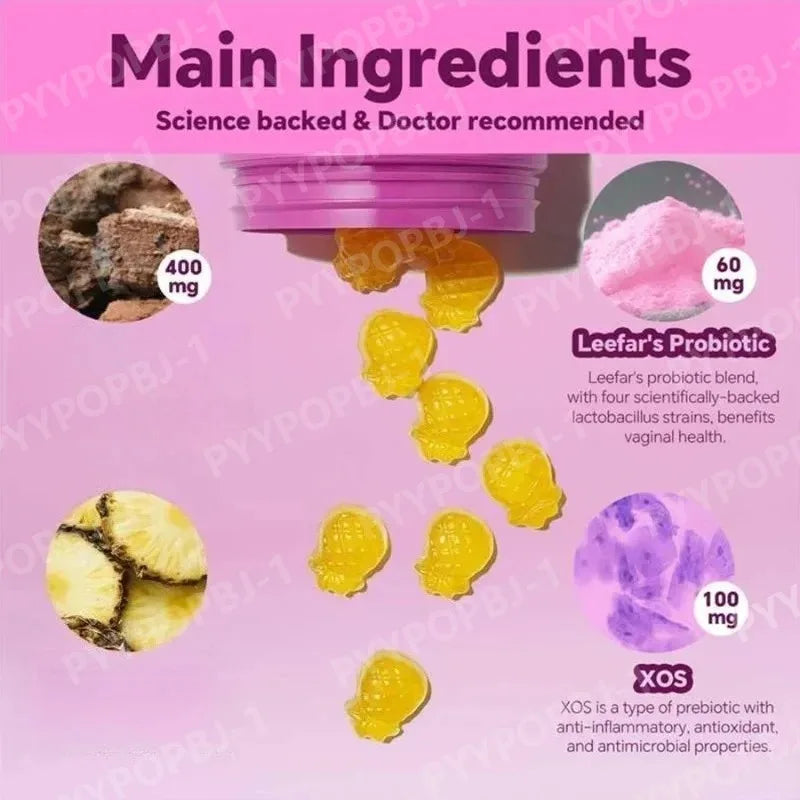 Probiotic Gummies Pineapple – Lactobacillus & Prebiotic XOS 60ct Probiotic Gummies Qst