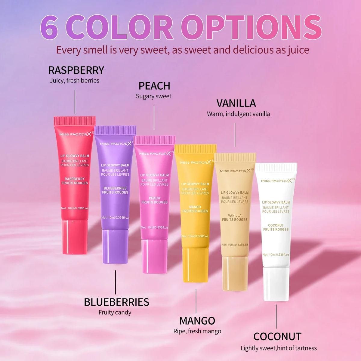 6-Piece Fruit Flavored Lip Gloss Set – Moisturizing Lip Oil Lip Gloss Set Qme