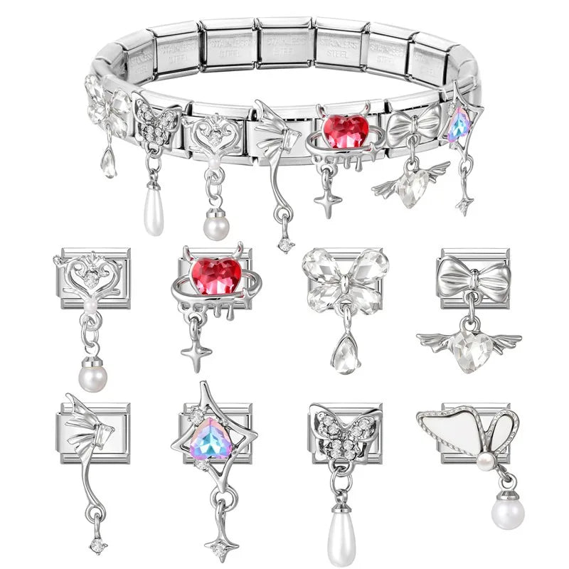 Zircon Butterfly Heart Italian Charm Links – 41 Colors Italian Charm Links Qme