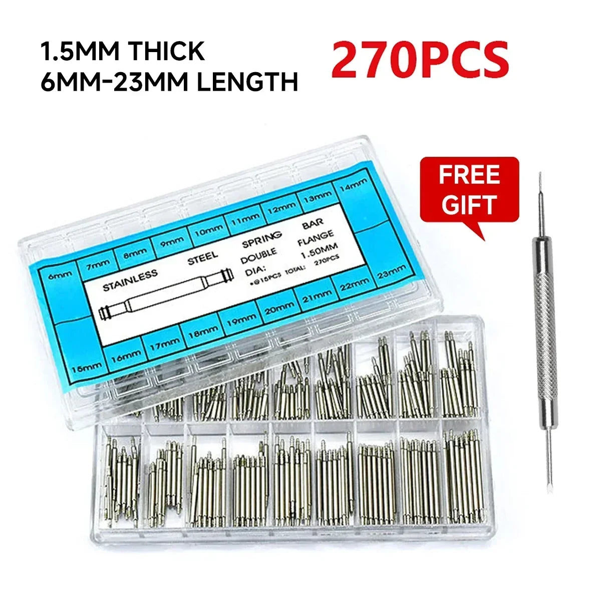 Stainless Steel Spring Bars 8mm Watch Strap Repair Kit Watch Repair Tool Qme 1.5mm 6-23mm