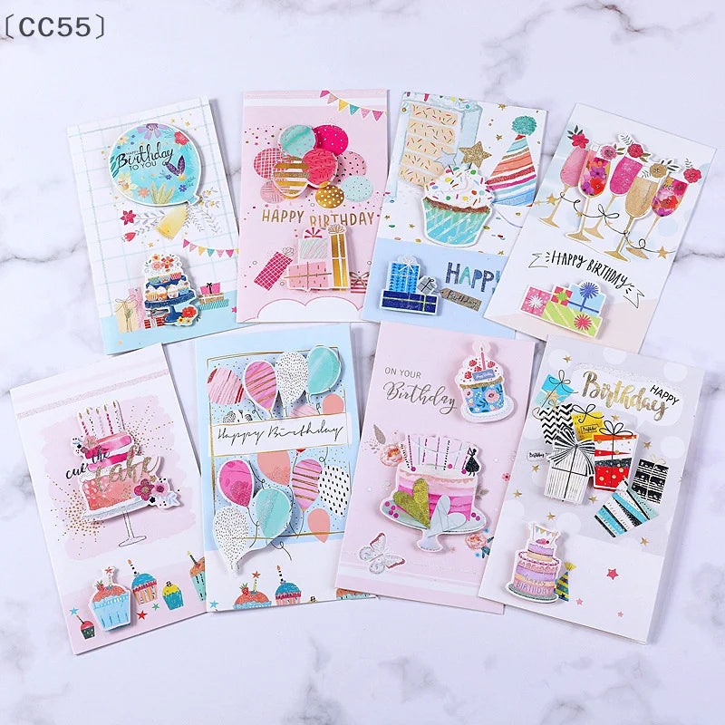 8pcs 3D Birthday & Christmas Greeting Cards with Envelopes 3D Greeting Cards Qst