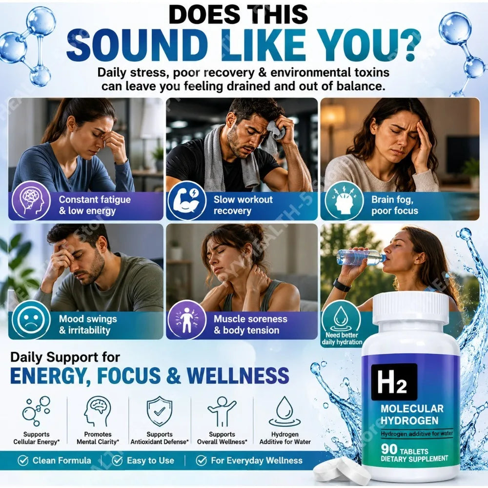 Hydrogen Water Tablets 90ct – Molecular H2 + Magnesium | Made in USA Hydration Supplement Tablets Qst