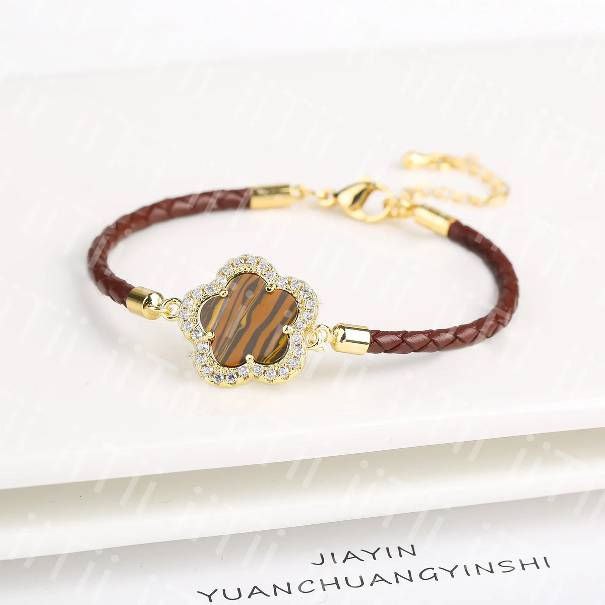 Zirconia Flower Leather Braided Bracelet for Women | 39 Colors