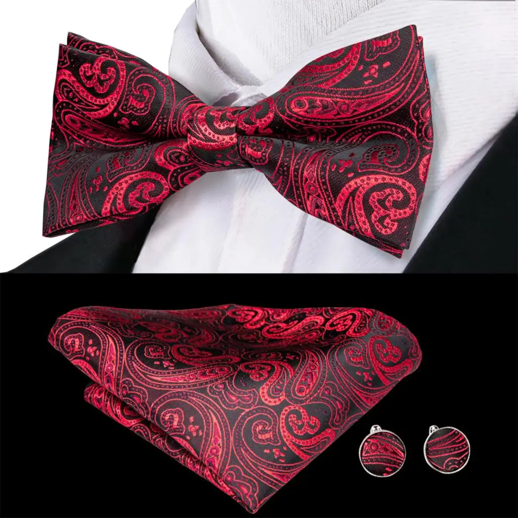 Men's Silk Jacquard Bow Tie, Pocket Square & Cufflinks Set Bow Tie Gift Set Qme LDLH0789