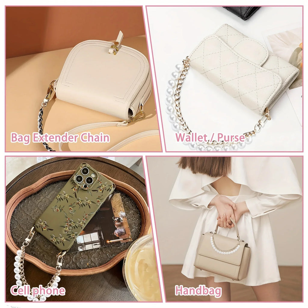 Pearl Purse Chain Extender – Imitation Pearl Bag Handle Strap Bag Chain Strap Qme