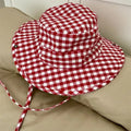 Vintage Plaid Bucket Hat – Wide Brim UV Sun Hat for Women Bucket Sun Hat Qst A1