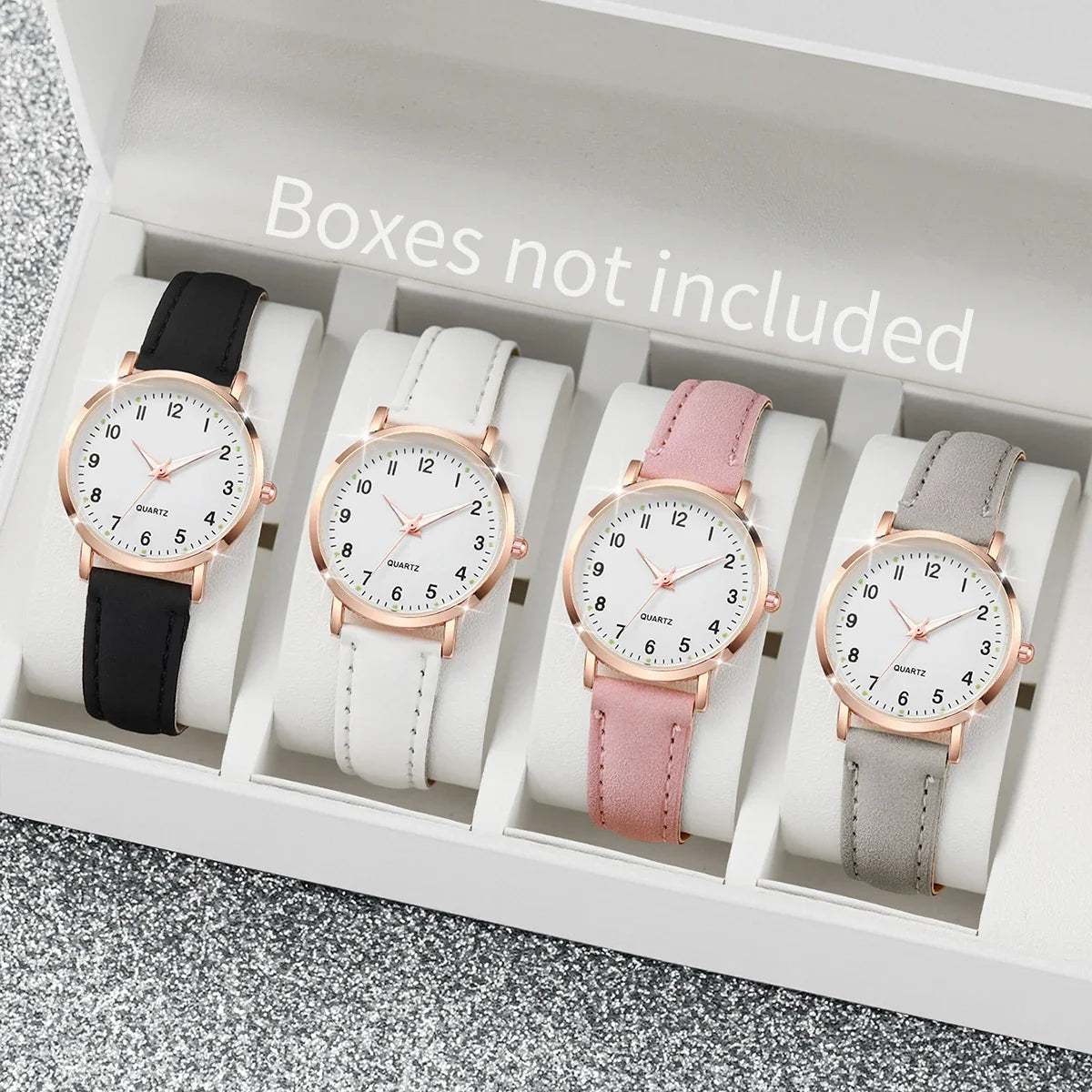 Women's Arabic Dial Quartz Watch | Leather Strap, 8 Colors Women's Quartz Watch Qme 4PCS Without Box