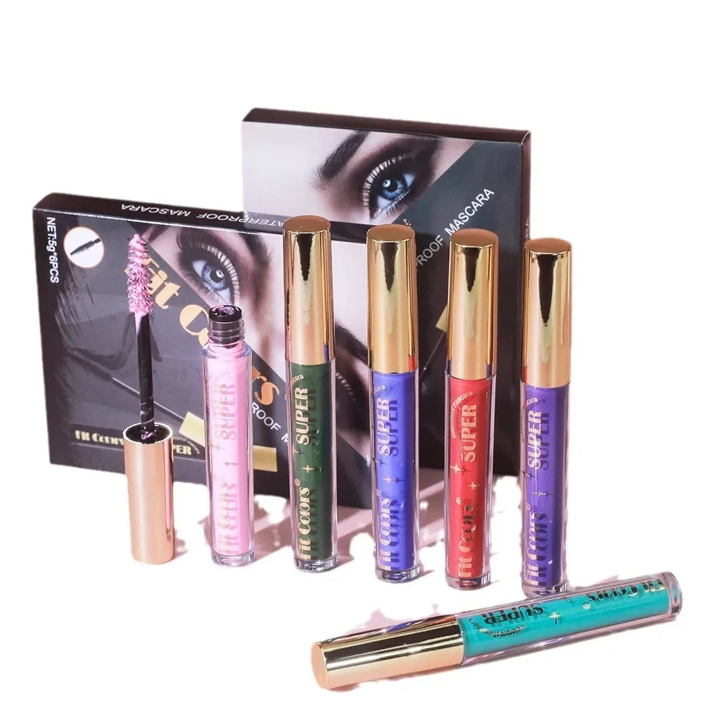 6-Color Waterproof Mascara Set – Curling, Blue & Green Shades Colored Mascara Set Qme