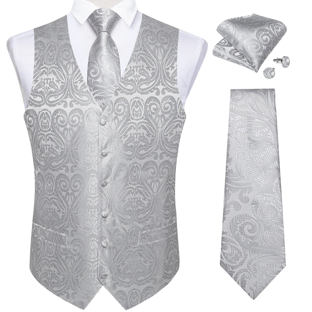 Men's Formal Suit Vest, Necktie & Pocket Square Set | Qme Formal Vest Set Qme