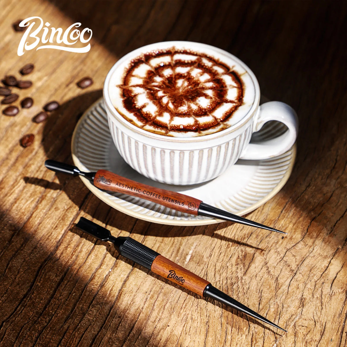 Stainless Steel Latte Art Pen – Wooden Handle Coffee Decorating Tool Latte Art Tool Qst