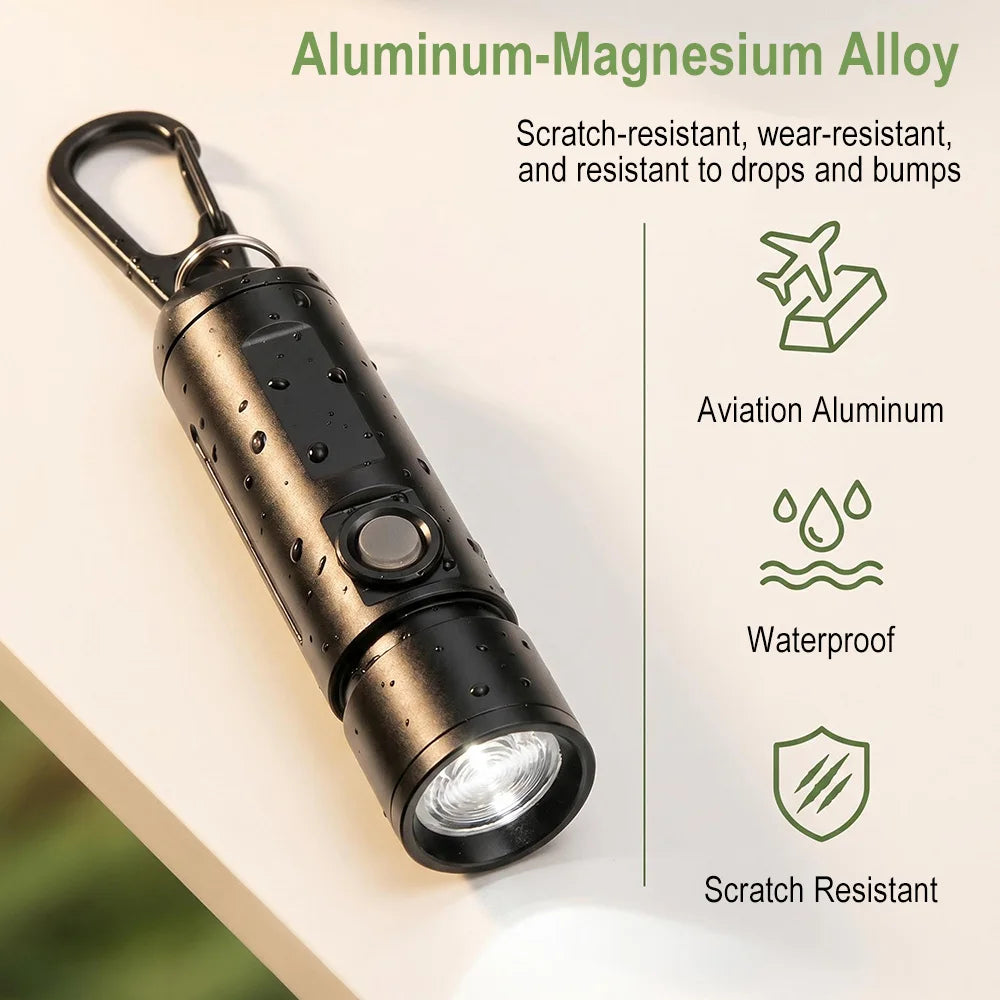 BORUiT Mini EDC Keychain Flashlight – Type-C Rechargeable Zoom Keychain Flashlight Qst