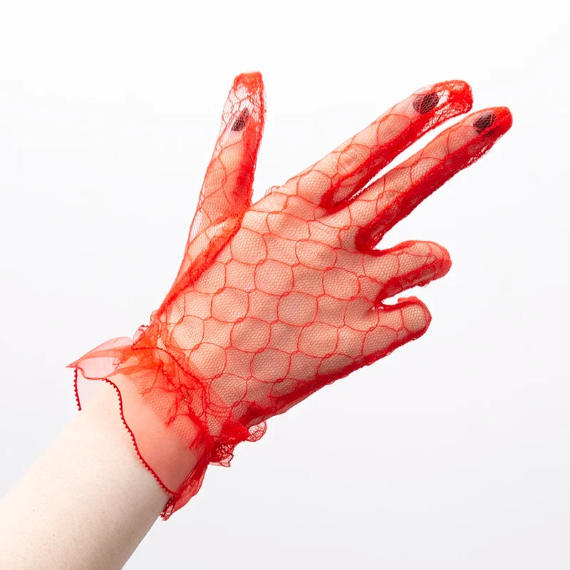 Women's Sheer Lace Mesh Gloves – Black Fashion Gloves Lace Fashion Gloves Qme Red One Size
