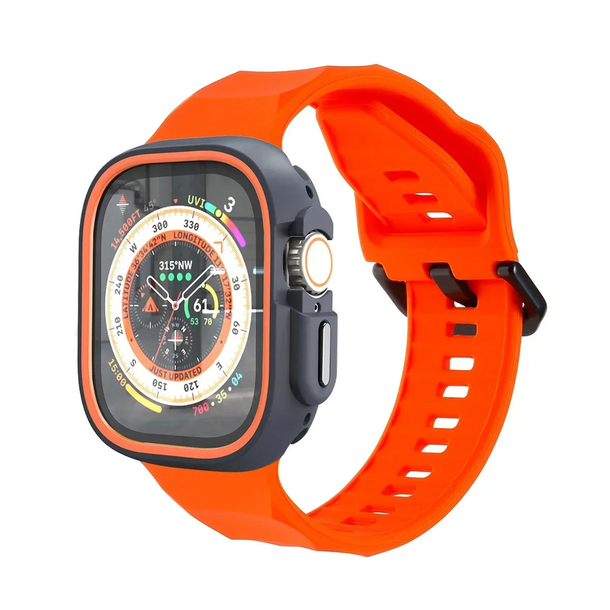 Silicone Sport Band & Case for Apple Watch Ultra 2/9/8/7/SE Watch Band & Case Qme Orange O 44mm Series SE 456
