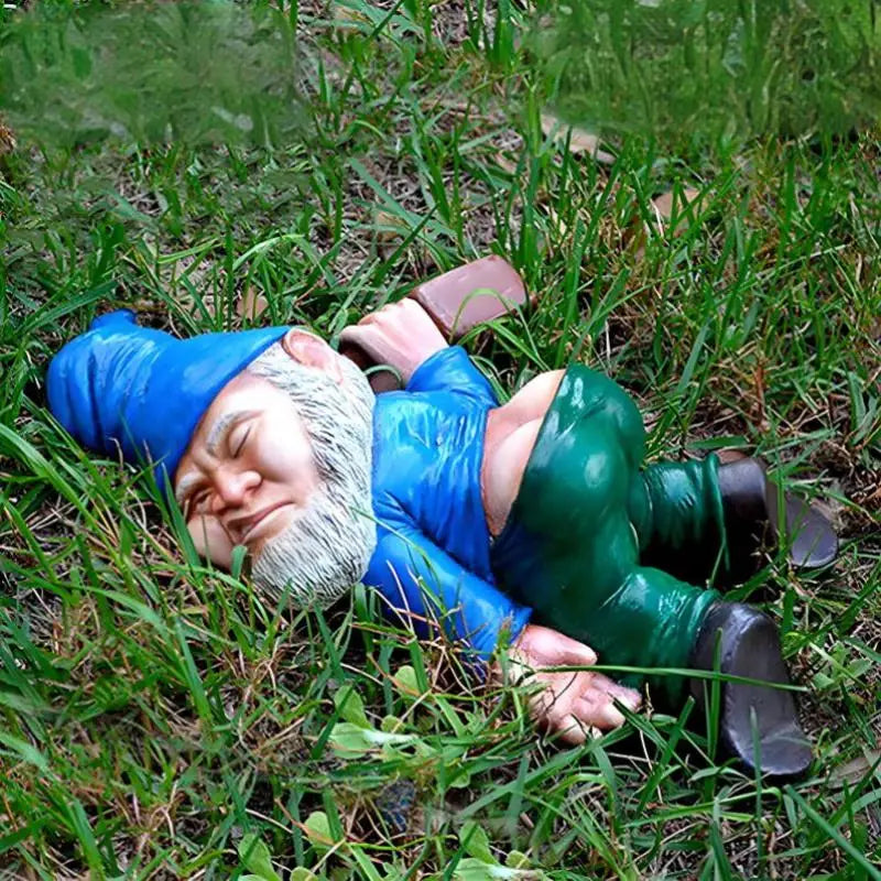 Funny Drunk Garden Gnome Figurine – Resin Dwarf Statue 15cm Garden Gnome Figurine Qst A