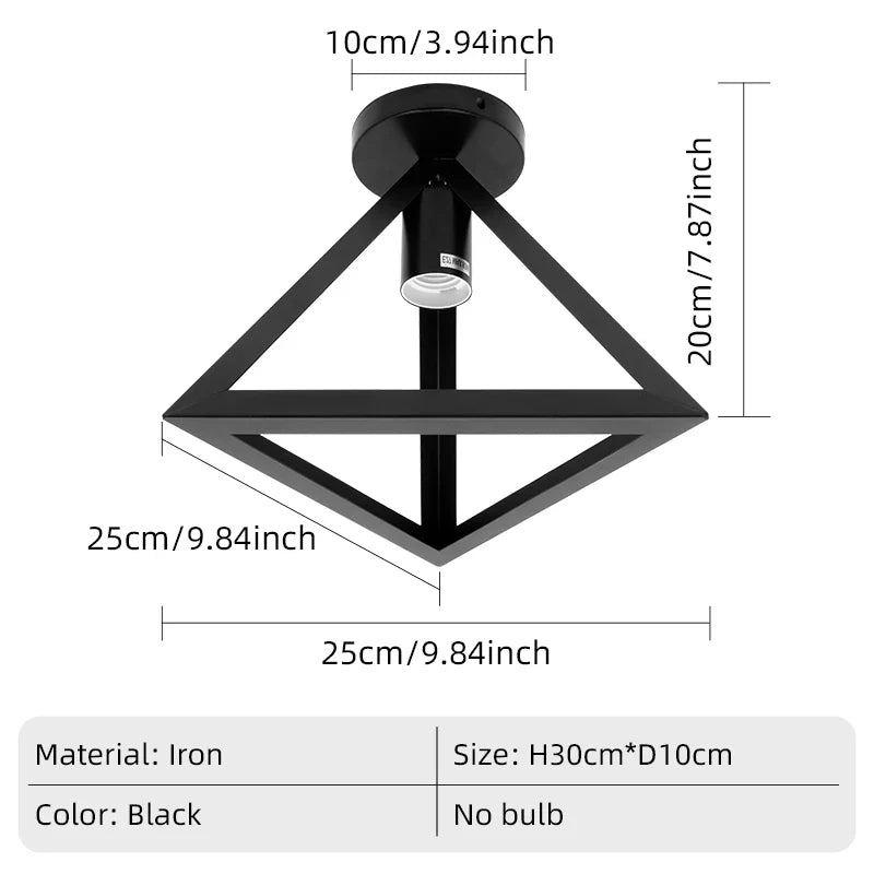 E27 Vintage Industrial Black Semi Flush Ceiling Light Fixture Ceiling Light Fixture Qme black