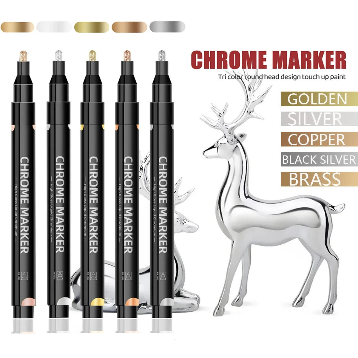 Mirror Chrome Metallic Markers – Waterproof Paint, Rock & Ceramic Metallic Paint Markers Qme