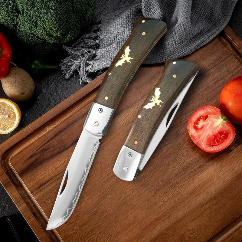 Damascus VG10 Folding Kitchen Knife – Wood Handle | InLeung Folding Kitchen Knife Qst