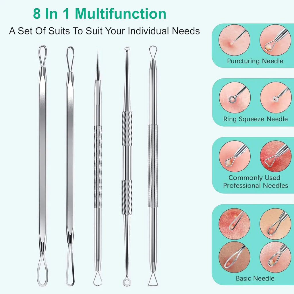5-Piece Stainless Steel Blackhead Extractor & Blemish Tool Kit Blackhead Extractor Kit Qst
