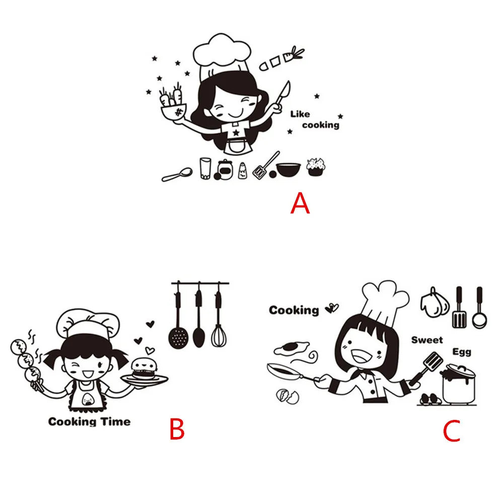 Happy Girl Chef Cooking Wall Sticker – Kitchen & Bar Decal Kitchen Wall Decal Qme
