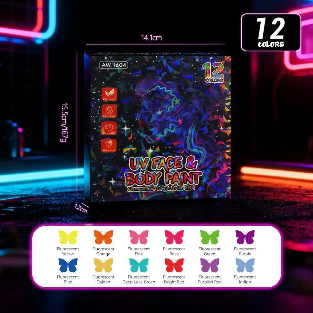 Luminous Face Paint Pens – 8, 12 & 18 Color Glow Sets Face Paint Pen Set Qme 12 colors