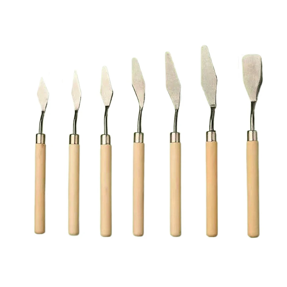 Palette Knife Set – Stainless Steel Blade & Wood Handle Art Tool Palette Knife Set Qme 7PCS