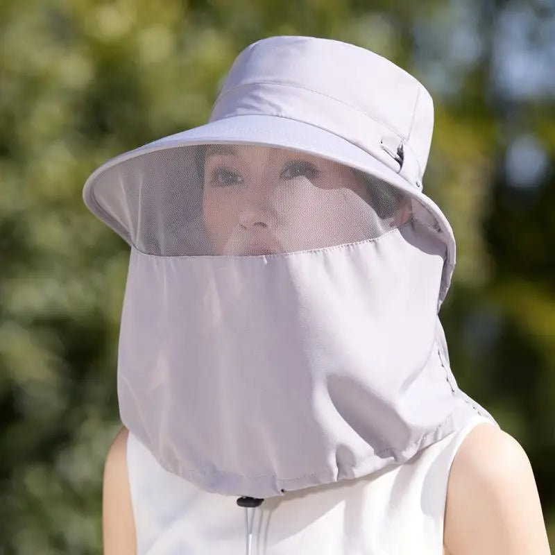 Women's Wide-Brim Fisherman Hat with UV Neck Shawl Cover Wide Brim Sun Hat Qst A1