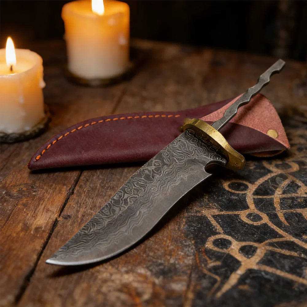 Swayboo Damascus Steel Knife Blank Billet DIY Fixed Blade 8cm Knife Blank Billet Qst knife with case