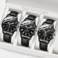 Geneva Men's Leather Strap Quartz Watch – Three-Eye Dial Men's Quartz Watch Qme black