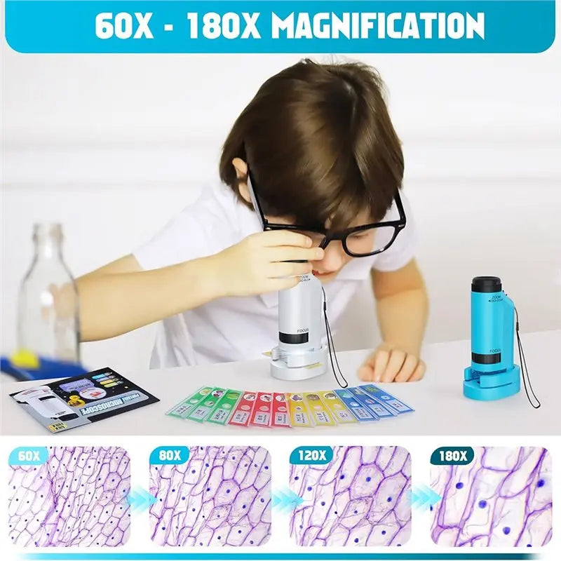 Kids Handheld Microscope 60X-180X Zoom LED STEM Pocket Toy Kids Science Toy Qme
