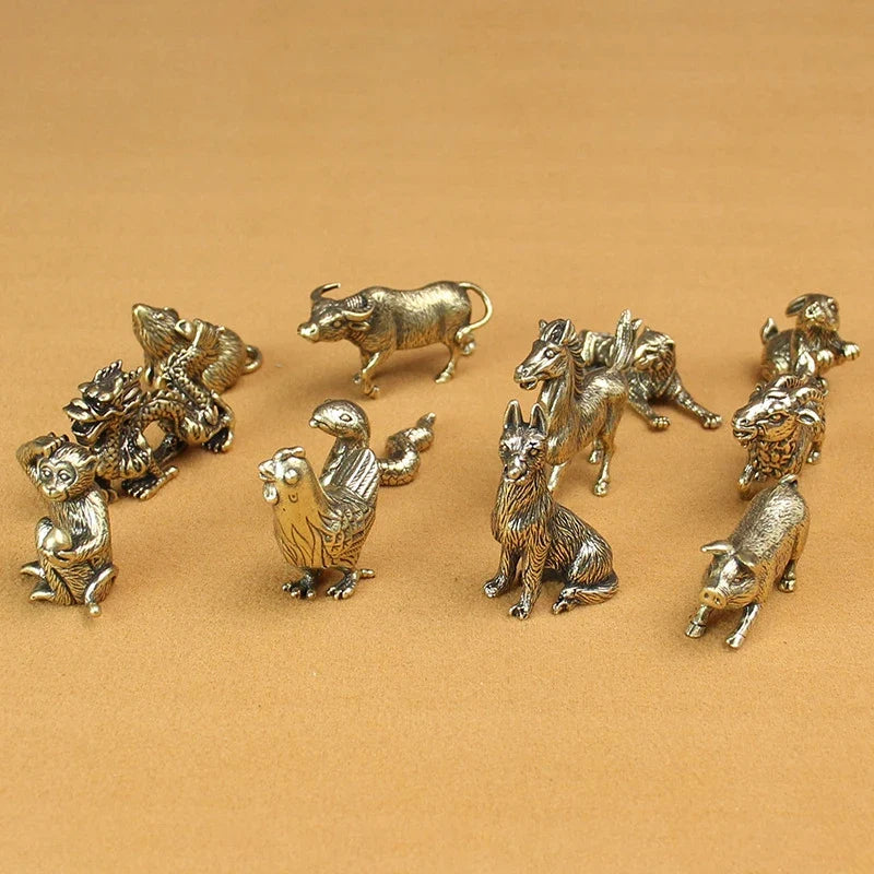 Vintage Brass Miniature Animal Figurines | Antique Desk Ornaments Decorative Figurine Qme