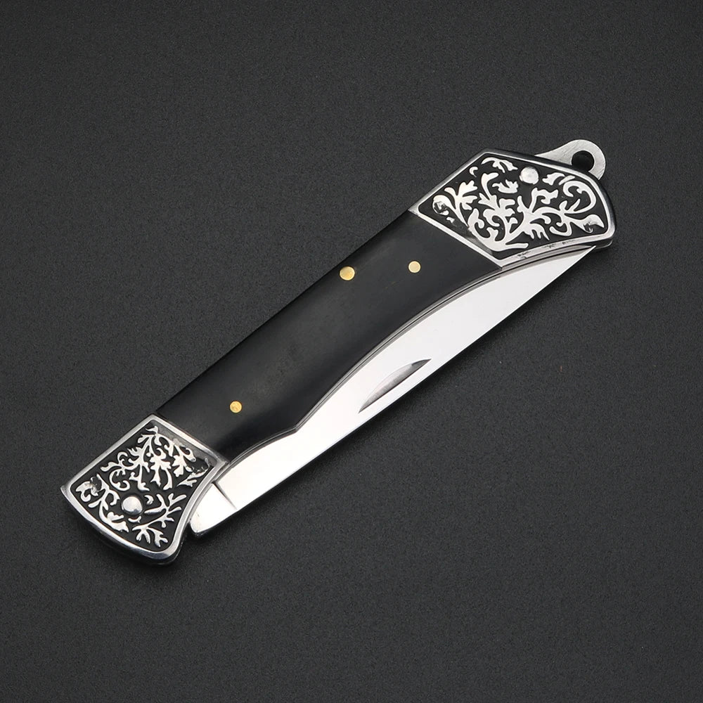 XUAN FENG Damascus Folding Knife – Wooden Handle Outdoor Blade Folding Pocket Knife Qst