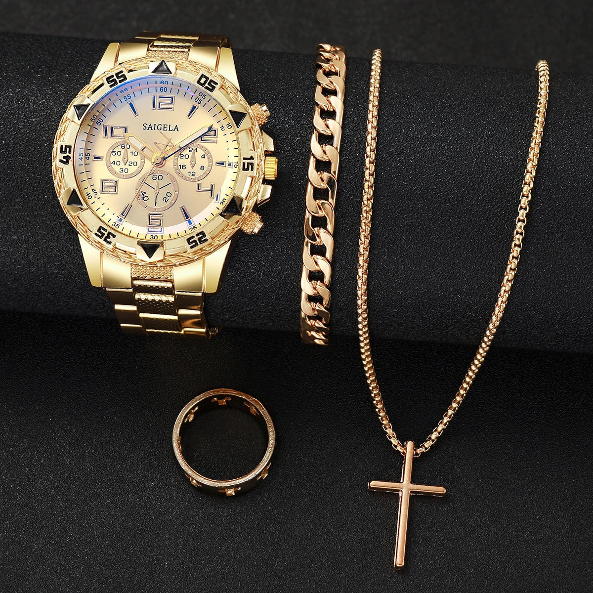 4-Piece Men's Stainless Steel Quartz Watch Set – Business Style Men's Watch Set Qme